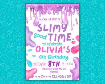 Slime Birthday Invitation Template | Kids Party Invite | Editable Canva | Slime Theme | Printable Digital Download | Mobile & 5x7