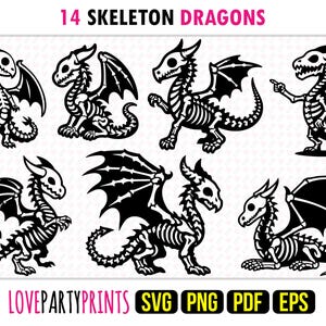 Dragon Skeleton SVG Bundle, EPS, PNG, Pdf, Baby Dragons, Fantasy Monster, Mythical Animal, Mystical Creature, Instant Download, 1657