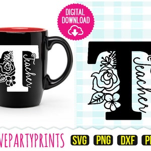 Profesor Svg, DXF, PNG, PDF, Letra floral Svg, Regalo para profesor, Clip Art dibujado a mano, Archivos de corte, (svg446)