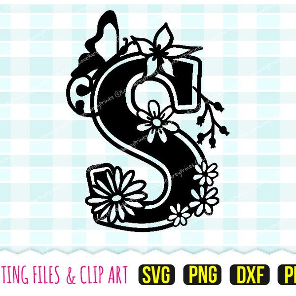 Floral Alphabet Letter Svg, DXF, PNG, PDF, Initial Svg, Vector Files, Hand Drawn Clip Art, Cutting files, (svg281)