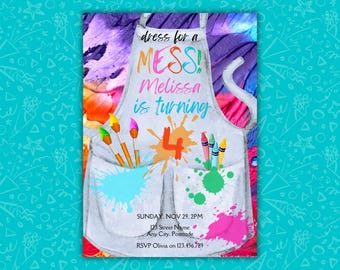Plantilla de invitación para fiesta de arte / Cumpleaños de disfraces / Canva editable / Descarga digital / Invitación para fiesta de pintura y manualidades para niños