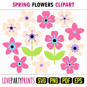 Frühlingsblumen Clipart SVG, PNG, EPS, Pdf, Layered Vektor Maschine Laser geschnitten Grafik Sublimationsdruck Designvorlagen, Instant Download