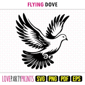 Flying White Dove SVG, PNG, EPS, Pdf, Bird Silhouette, Machine Cut Laser Cnc Vector Graphic Print Dye Sub Template, Instant Download, 1747