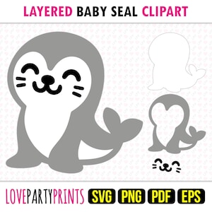 Kids Baby Seal Clipart SVG, PNG EPS Pdf, Cute Zoo Animals Clip Art, Layered Vector Machine Cut Template, Instant Download