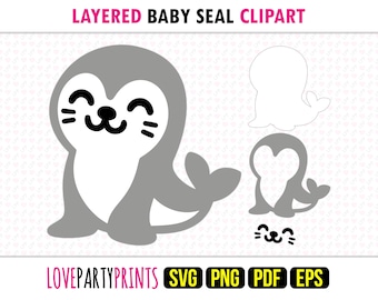 キッズベビーアザラシのクリップアートSVG、PNG EPS Pdf、かわいい動物園の動物のクリップアート、レイヤードベクターマシンカットテンプレート、即時ダウンロード