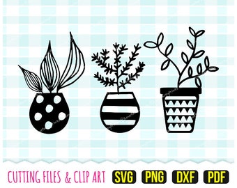 Potted Plants Svg, DXF, PNG, PDF, Plants Svg, Plants Vector, Plants Decal, Hand Drawn Clip Art, Cut files, 142