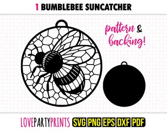 Bumblebee SVG Suncatcher, Dxf, Png, Pdf, Eps, Bee Window Ornament Sun Catcher, Laser Cutter Silhouette Vector Clip Art, Cutting Files, 1325