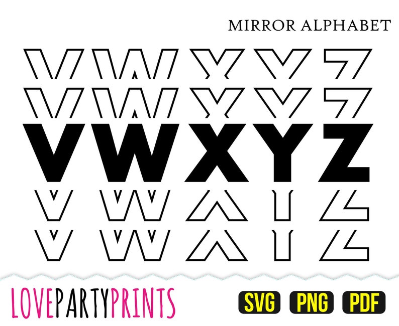 Mirror Font SVG PNG and Pdf files Full Alphabet Stacked Etsy
