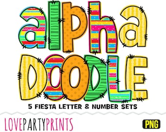 Fiesta Doodle Alphabet Bundle, Groß- und Kleinbuchstaben, Cinco de Mayo, Mexikanische Sublimation PNG Schrift, Sofort Download, FÜNF Schriften BUNDLE, ca178