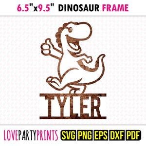 Nom personnalisé dinosaure, SVG, PNG, EPS, Pdf, nom personnalisé mural porte suspendu thème nouveau-né cadre de suspension, fichiers découpés à la machine laser, téléchargement immédiat