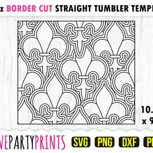 Fleur de lys Mardi Gras Tumbler SVG, DXF, PNG, Pdf, modèle de gobelet skinny 30 oz, fichier d'emballage pour gobelet, mur droit 30 oz, fichier de coupe, (1055)
