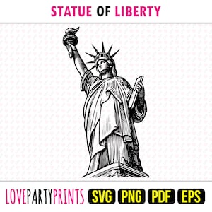 Estátua da Liberdade SVG, PNG, EPS, Pdf, Nova York Linha Desenhada, Máquina Corte Laser Cnc Vetor Gráfico Impressão Sublimação de Tintura Modelo, Download Instantâneo