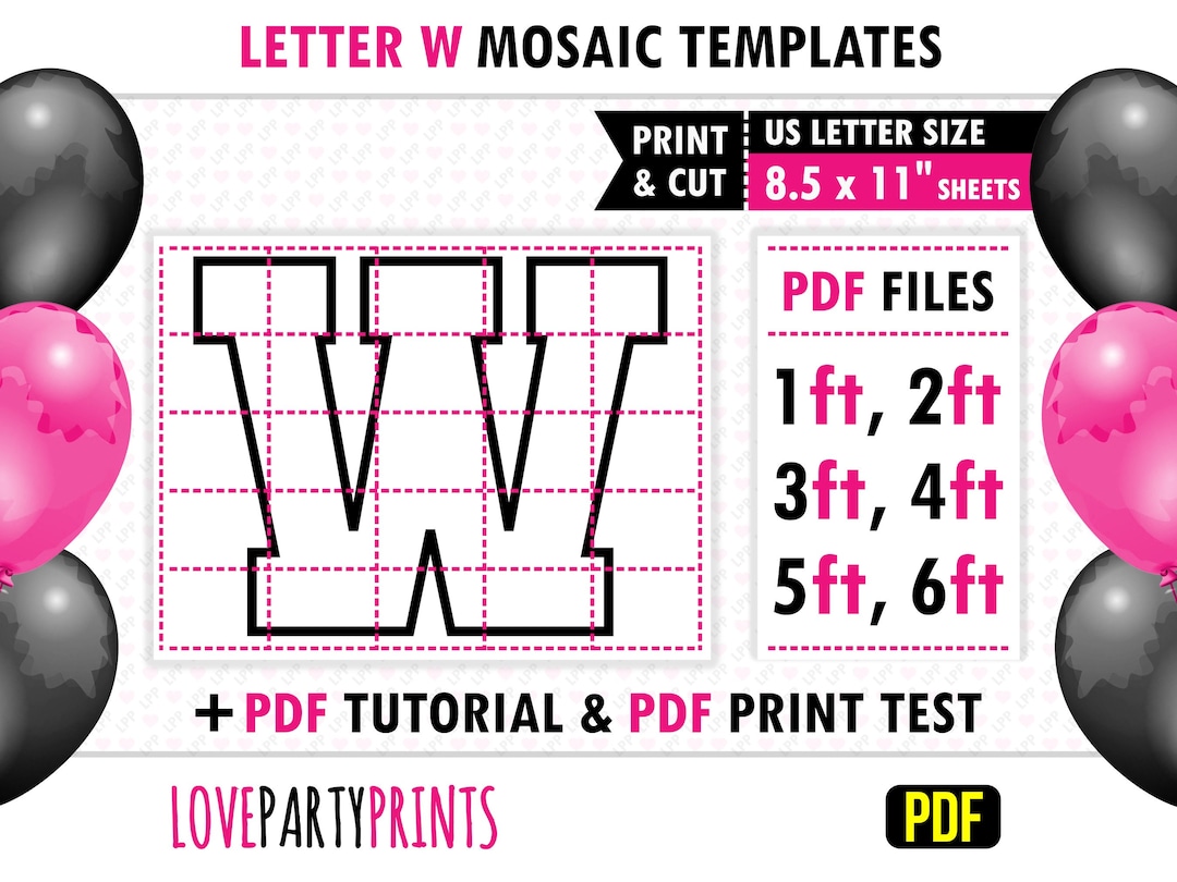 Square Letter W, Mosaic From Balloons, Mosaic Template, 1ft, 2ft, 3ft ...