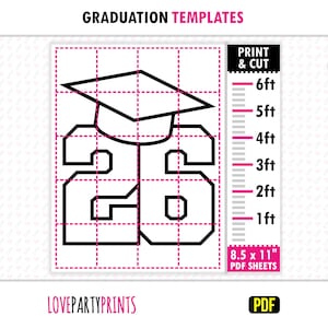 26インチ卒業帽子モザイクバルーンPDF、1フィート、2フィート、3フィート、4フィート、5フィート、6フィート、2026年卒業モザイク、8.5インチ×11インチ印刷可能PDF、即時ダウンロード、BT122