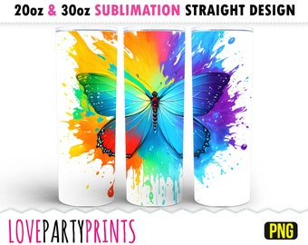 Butterfly Tumbler Wrap, 20oz & 30oz Skinny Tumbler Sublimation Design, Sublimation Wrap, Splash Wrap, Instant Digital Download, PNG, sub51