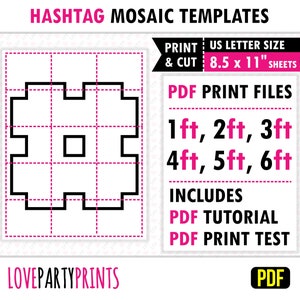 Hashtag Mosaic Balloon Frame Template PDF, 1ft, 2ft, 3ft, 4ft, 5ft, 6ft, Party Mosaic, 8.5&quot;x11&quot; Printable PDF, Instant Download, PDF, BT73