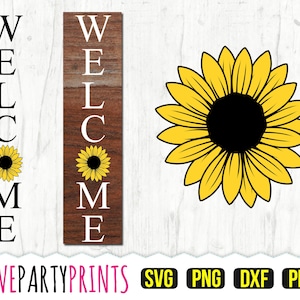 Tournesol Bienvenue SVG, DXF, PNG, Pdf, porche signe Svg, ferme signe Svg, bienvenue Svg vertical, maison signe Svg, couper des fichiers, des cliparts, 855