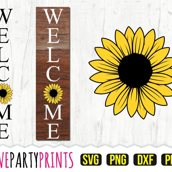 Sunflower Welcome SVG, DXF, PNG, Pdf, Porch Sign Svg, Farmhouse Sign Svg, Welcome Vertical Svg, Home Sign Svg, Cut Files, Clipart, (svg855)