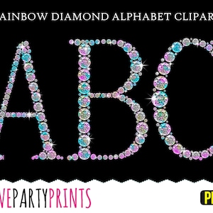 Rainbow Diamond Schrift PNG-Dateien, Full Diamond Sparkle Alphabet, 300 dpi Hohe Qualität, Erstellen Sie Ihr eigenes Banner oder Zeichen (CA52)