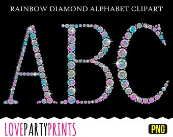 Rainbow Diamond Font PNG files, Full Diamond Sparkle Alphabet, 300dpi High Quality, Create your own banner or sign (CA52)