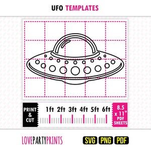 UFO Template Life Size Flying Saucer Cutout Alien Space Party Prop SVG PDF Png