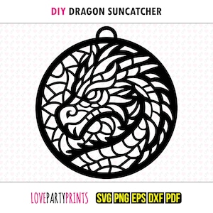 Dragon Suncatcher SVG, Dxf, Png, Pdf, Eps, Wyvern Window Ornament Sun Catcher, Machine Laser Cut Silhouette Vector Clip Art, Cutting File