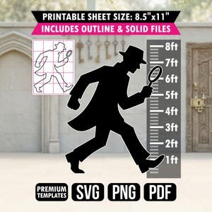 Utskrivbar detektivmall, naturlig storlek, utklippt mordmysterium, spionfest, rekvisita, SVG PDF PNG