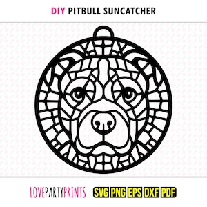 Pitbull Suncatcher SVG, Dxf, Png, Pdf, Eps, Hundfönsterprydnad Suncatcher, Maskinlaserskuren Silhuett Vektor ClipArt, Skärfil