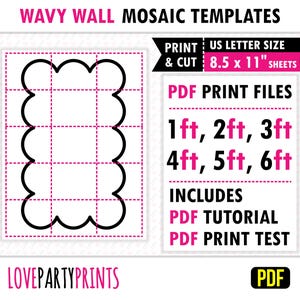 Wavy Wall Template PDF, 1ft, 2ft, 3ft, 4ft, 5ft, 6ft, Mosaic from Balloons, Groovy Chiara Backdrop, 8.5"x11" Printable PDF, Instant Download
