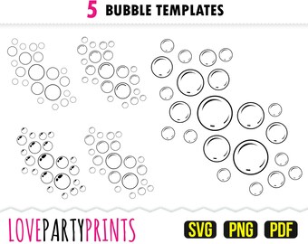 May include: Five black and white bubble templates for crafting or design projects. The bubbles are arranged in different patterns and sizes.