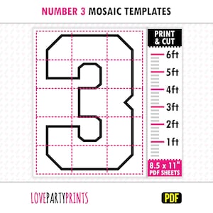 Square Number 3, Mosaic From Balloons, 1ft, 2ft, 3ft, 4ft, 5ft, 6ft, Party Mosaic, 8.5"x11" Printable PDF, Instant Download, PDF, BT3