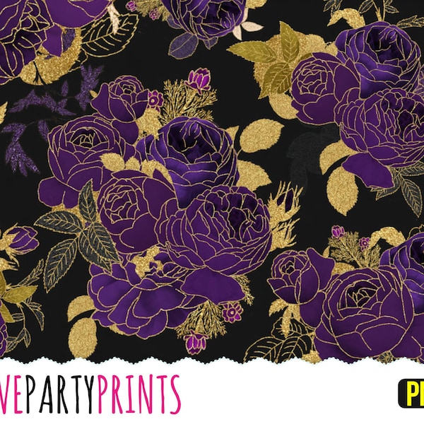 Purple Roses Clipart, PNG format, Gothic Glitter Roses, Antique Illustrations, Vintage Rose Clipart, (CA43)