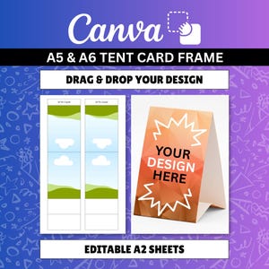 Tent Card Canva Editable Frame Template A5 A6 Table Talker Wedding Menu Display Sign
