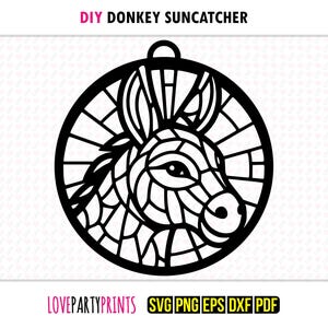 Donkey Face Suncatcher SVG, Dxf, Png, Pdf, Eps, Window Ornament Sun Catcher, Machine Laser Cut Silhouette Vector Clip Art, Cutting File