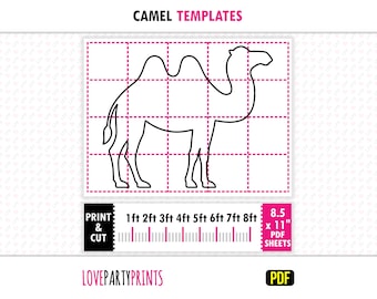 Plantilla de silueta de camello, decoración de pared de animales del desierto a tamaño real, plantilla imprimible en PDF (de 30 cm a 240 cm).