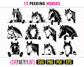 Peeking Horse Bundle, SVG, PNG, EPS, Pdf, 12 Machine Cut Laser Cnc Vector Graphic Print Dye Sub Templates, Instant Download, 1702