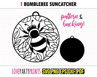 Bumblebee Suncatcher SVG, Dxf, Png, Pdf, Eps, Bee Window Ornament Sun Catcher, Laser Cutter Silhouette Vector Clip Art, Cutting Files, 1323