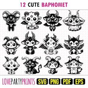 Cute Baphomet Bundle, SVG, PNG, EPS, Pdf, 12 Occult Idol Machine Cut Laser Vector Graphic Print Dye Sub Templates, Instant Download, 1782