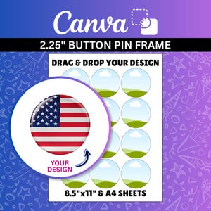 2.25 Button Pin Pin Template Canva Rahmen Individuell Pinback Abzeichen Pull Drop Blanko Blatt
