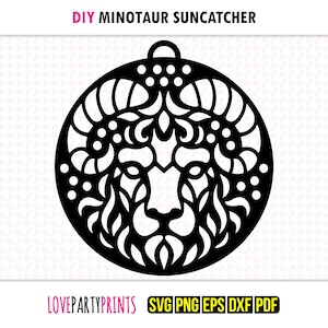 Minotaurus Sonnenfänger SVG, Dxf, Png, Pdf, Eps, Griechisch Fenster Ornament Sonnenfänger, Maschine Laser Schnitt Silhouette Vektor Clip Art Schneidedatei