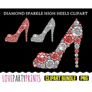 Diamond Heels Clipart PNG files, Rhinestone Heels Clipart, Silver Diamond Heels, Red Diamond Heels, Diamond Shoe Clipart, Diamonds, CA85