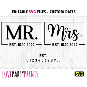 M. et Mme modifiable SVG, M. et Mme Svg, mariage Svg, Svg des mariés, fiançailles Svg, marié Svg, mariée Svg, couper des fichiers, (svg917)