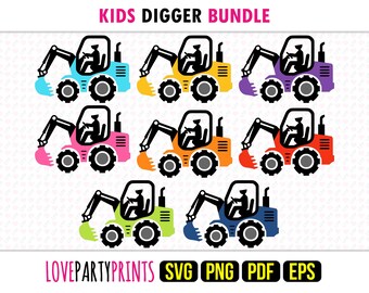 Kids Digger SVG, PNG, EPS, Pdf, Layered Vector Machine Laser Cut Graphic Sublimation Print Design Templates, Instant Download, 1804