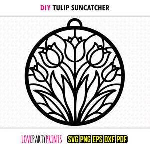 Tulip Suncatcher SVG, Dxf, Png, Pdf, Eps, Window Ornament Sun Catcher, DIY Machine & Laser Cut Silhouette Vector Clip Art, Cutting Files