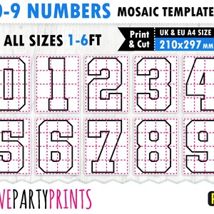 A4 Number Mosaic PDF Balloons Templates, 6ft, 5ft, 4ft, 3ft, 2ft, 1ft ...