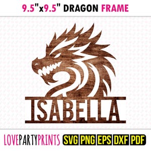 Dragon Face Name Sign SVG | Personalised Fantasy Wall Art | Laser Cut & Cutting Files | Dxf Png Eps Pdf for Kids Room or Gift