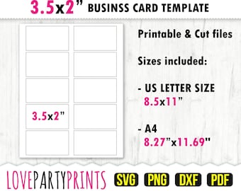 Business Card Template SVG, PDF, png, dxf, Blank Template, Blank Label, Business Card 3.5 x 2", US Letter and A4 size, (CA65)