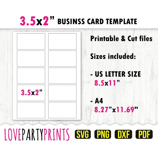 Business Card Template SVG, PDF, png, dxf, Blank Template, Blank Label, Business Card 3.5 x 2", US Letter and A4 size, (CA65)