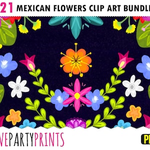 Mexican Flowers Clipart Bundle, 21 Separate PNG Elements, Floral Clipart, Cinco de Mayo, Fiesta Clipart, PNG Clip Art Bundle, 622