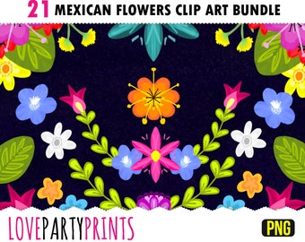Mexican Flowers Clipart Bundle, 21 Separate PNG Elements, Floral Clipart, Cinco de Mayo, Fiesta Clipart, PNG Clip Art Bundle, 622